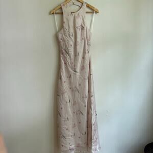 Freesia Pink and Cream Floral Romantic Silky Midi Open Back Dress Size M